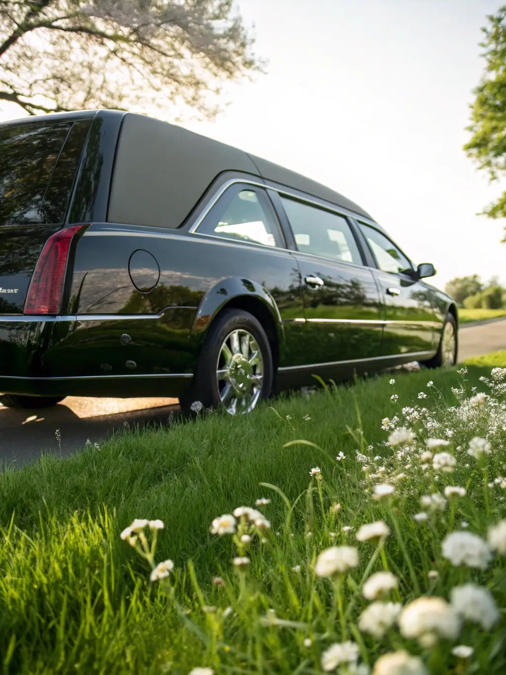 A dignified horse-drawn hearse proceeds slowly down a quiet street during a funeral procession in Dallas, Texas.